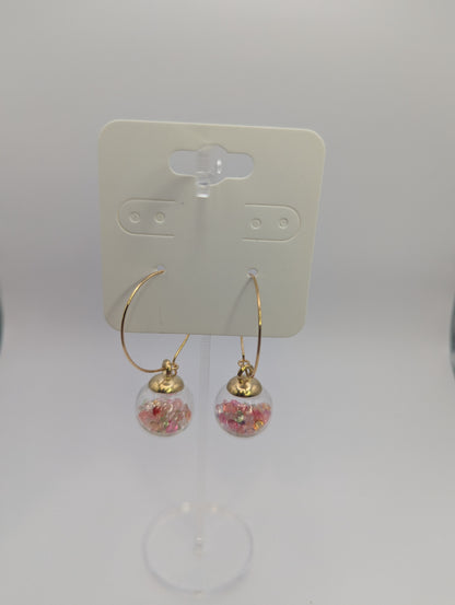 Colorful Rhinestones in Glass Globes on Large Gold Hoops