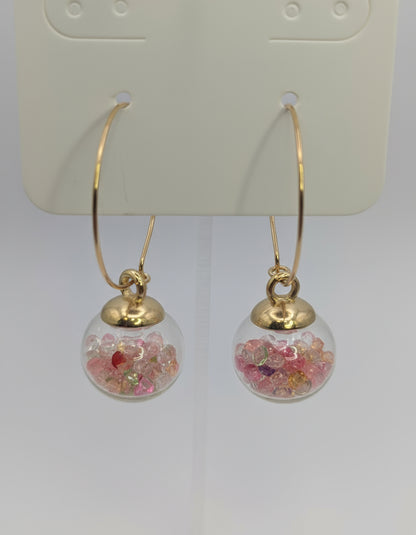 Colorful Rhinestones in Glass Globes on Large Gold Hoops
