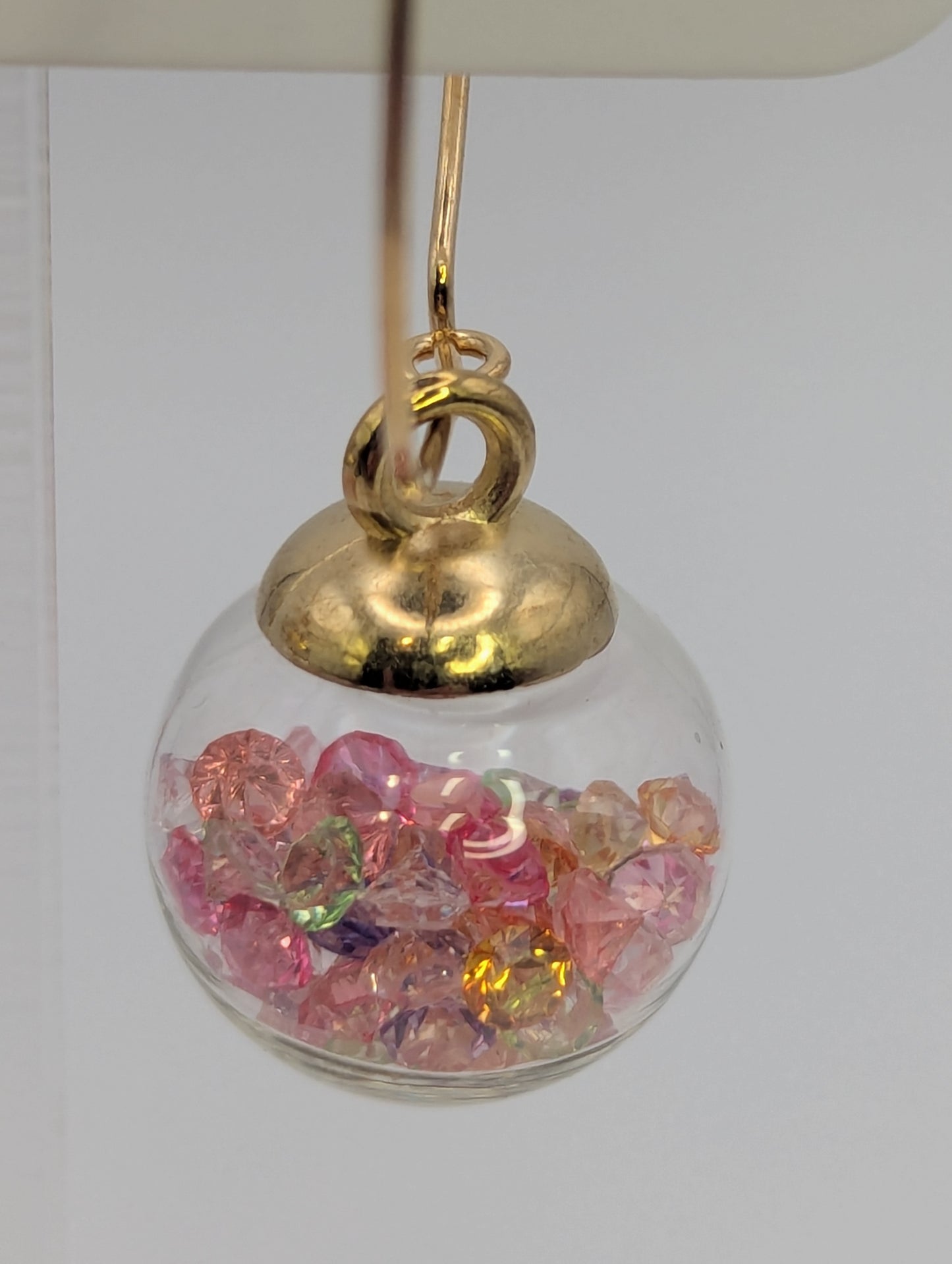 Colorful Rhinestones in Glass Globes on Large Gold Hoops