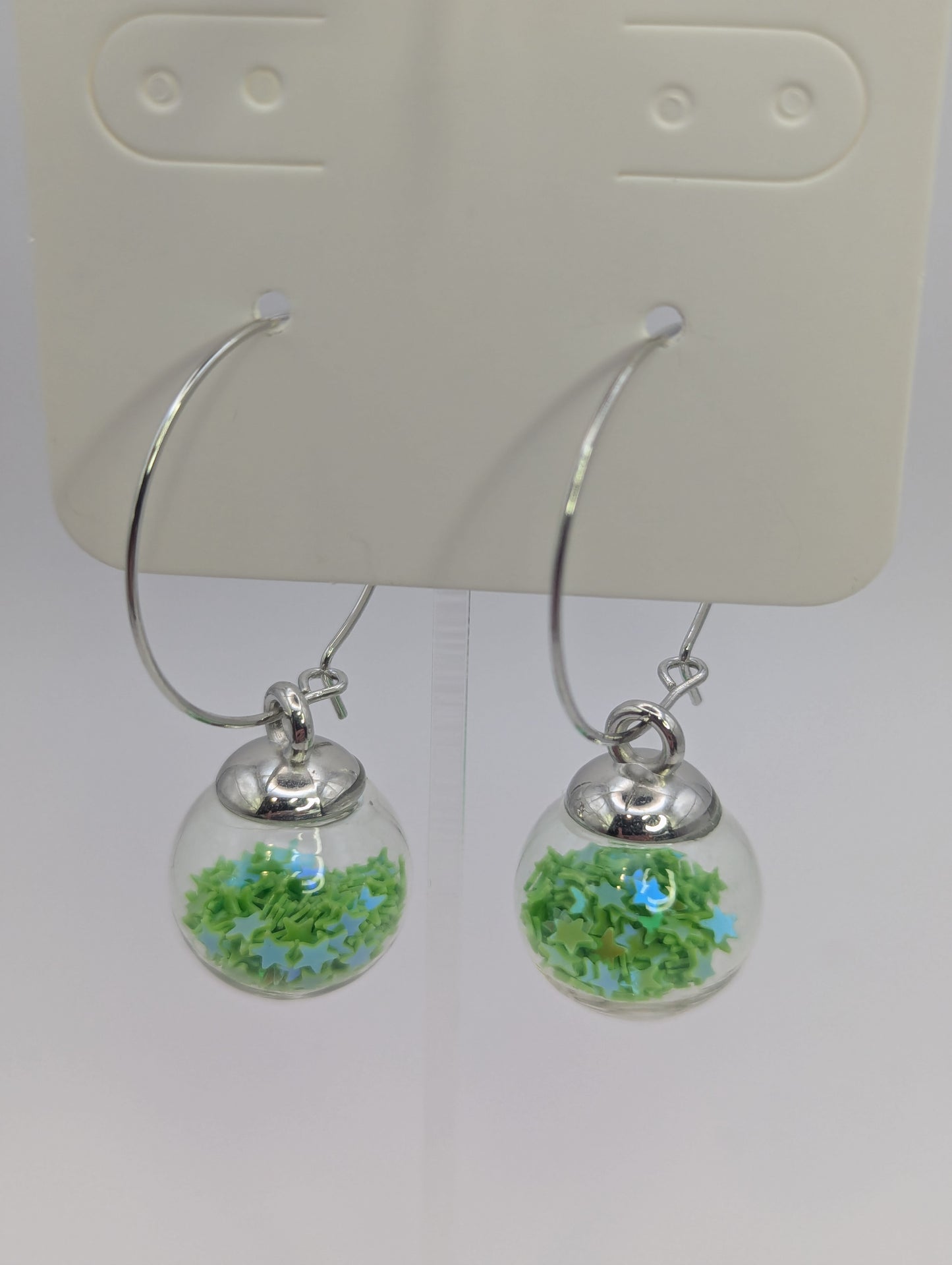Green Glitter Globes on Large Steel Hoops