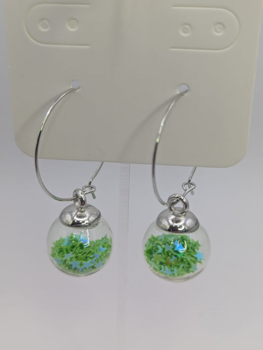 Green Glitter Globes on Large Steel Hoops