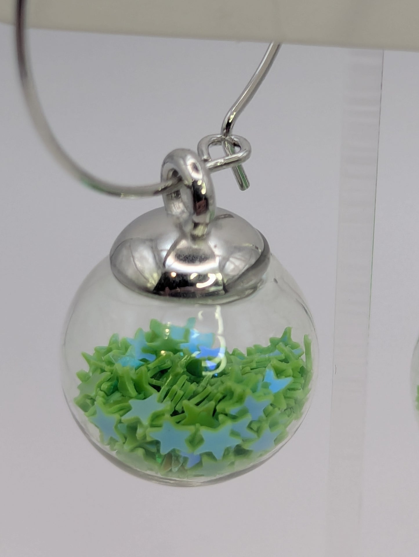 Green Glitter Globes on Large Steel Hoops