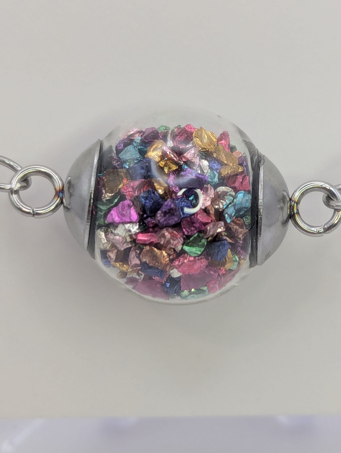Multicolor Jewel-Tone Stone Flecks In Globe on Silver Paperclip Chain Bracelet