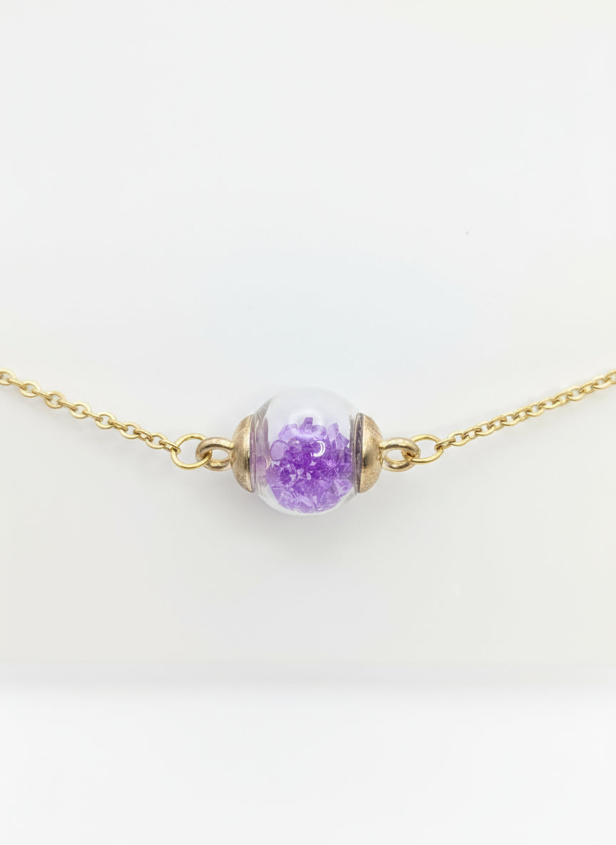 Regal Purple Rhinestone Globe Bracelet on Gold Chain