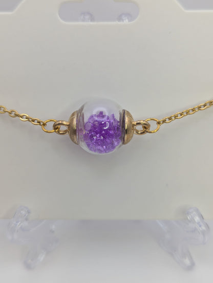 Violet Rhinestones in Glass Globe on Gold Bracelet