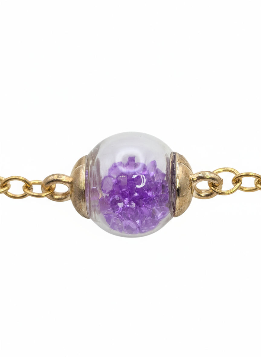 Regal Purple Rhinestone Globe Bracelet on Gold Chain