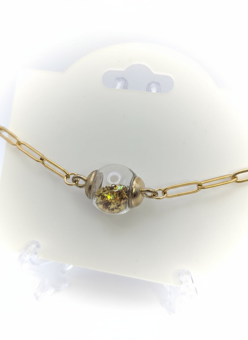 Gold Star Glitter Globe Bracelet on Paper-Clip Chain