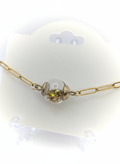 Gold Star Glitter Globe Bracelet on Paper-Clip Chain
