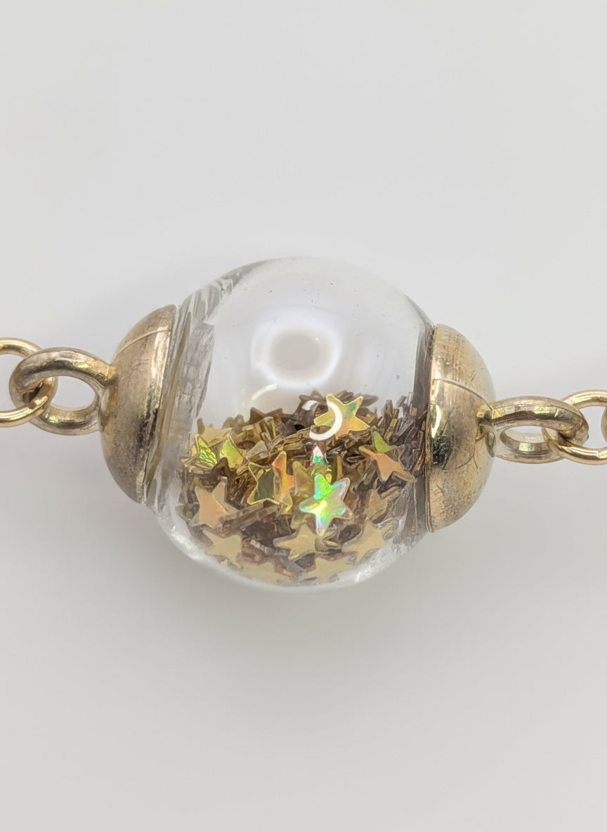 Gold Star Glitter Globe Bracelet on Paper-Clip Chain
