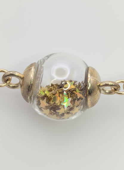Gold Star Glitter Globe Bracelet on Paper-Clip Chain
