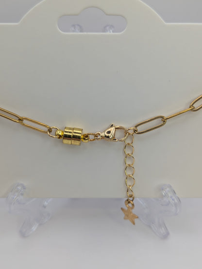 Gold Star Glitter Globe Bracelet on Paper-Clip Chain