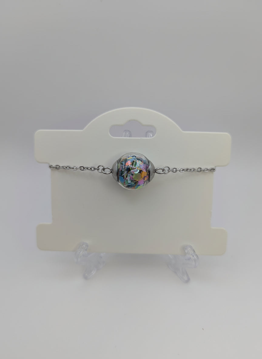 Multicolor Chunky Glitter Globe on Adjustable Silver Bracelet