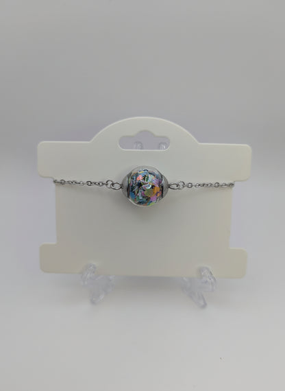 Multicolor Chunky Glitter Globe on Adjustable Silver Bracelet