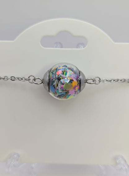 Multicolor Chunky Glitter Globe on Adjustable Silver Bracelet