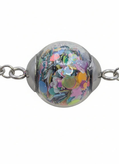 Multicolor Chunky Glitter Globe on Adjustable Silver Bracelet