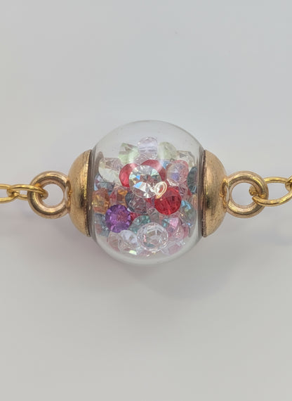 Prismatic Multicolor Rhinestone Globe Bracelet on Gold Chain