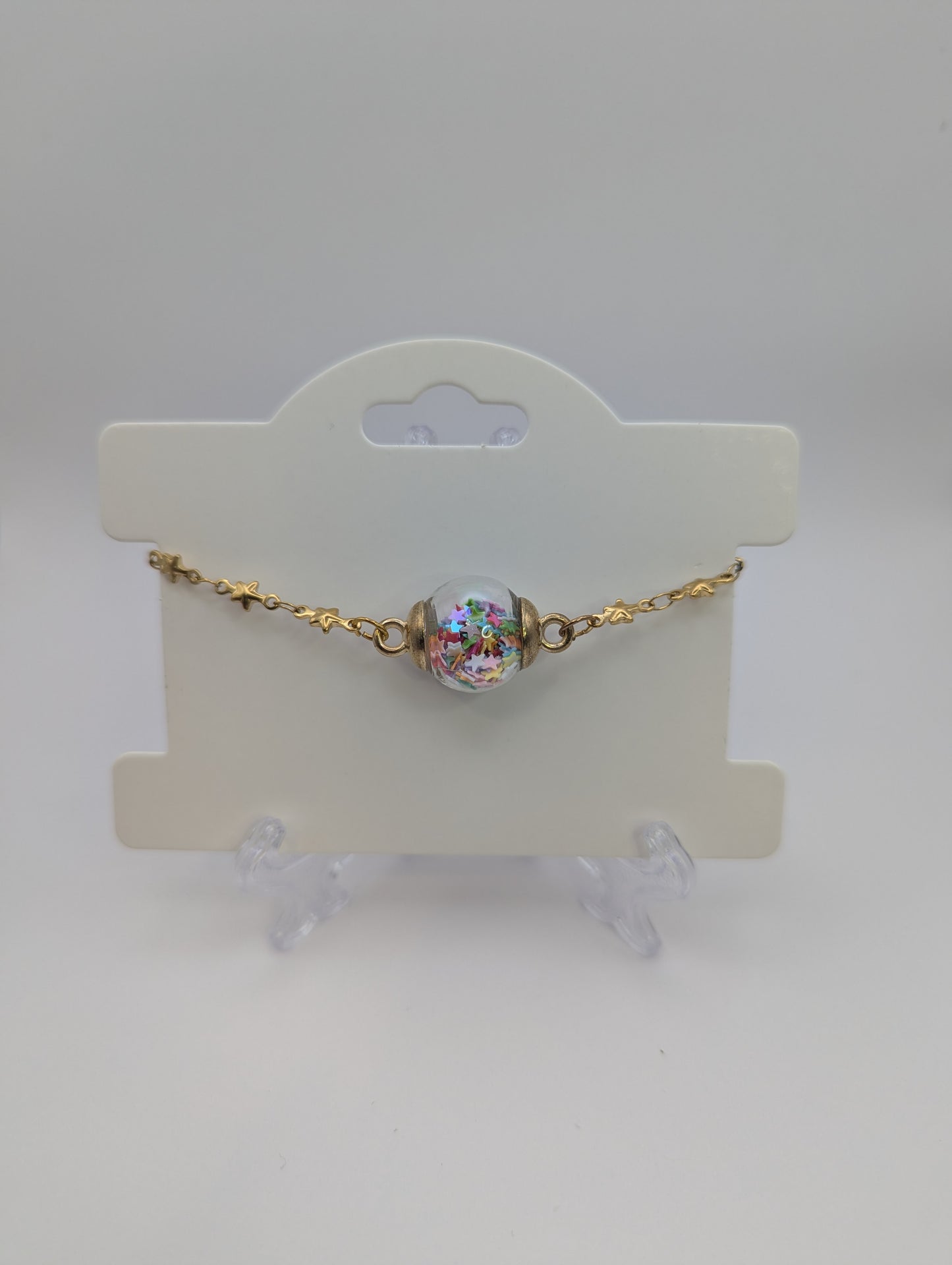 Multicolor Glitter Globe Bracelet on Gold Chain