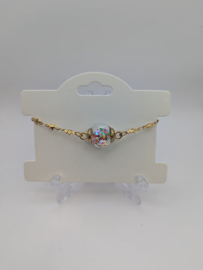 Multicolor Glitter Globe Bracelet on Gold Chain