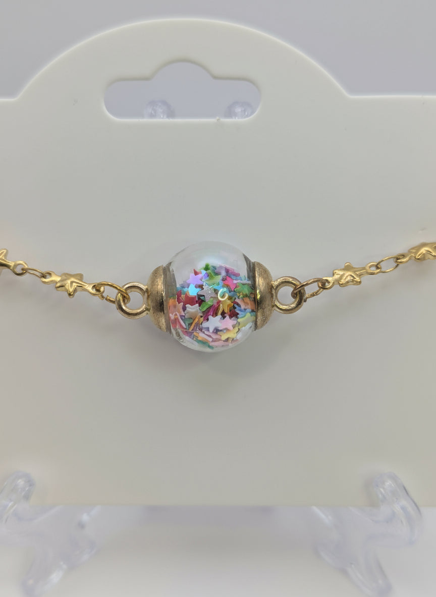 Multicolor Star Glitter Globe Bracelet on Brass Chain
