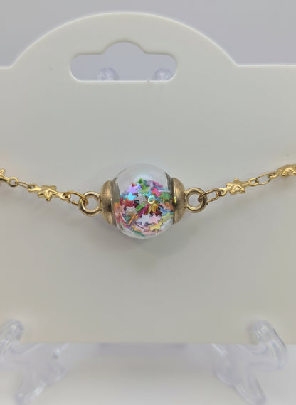 Multicolor Star Glitter Globe Bracelet on Brass Chain