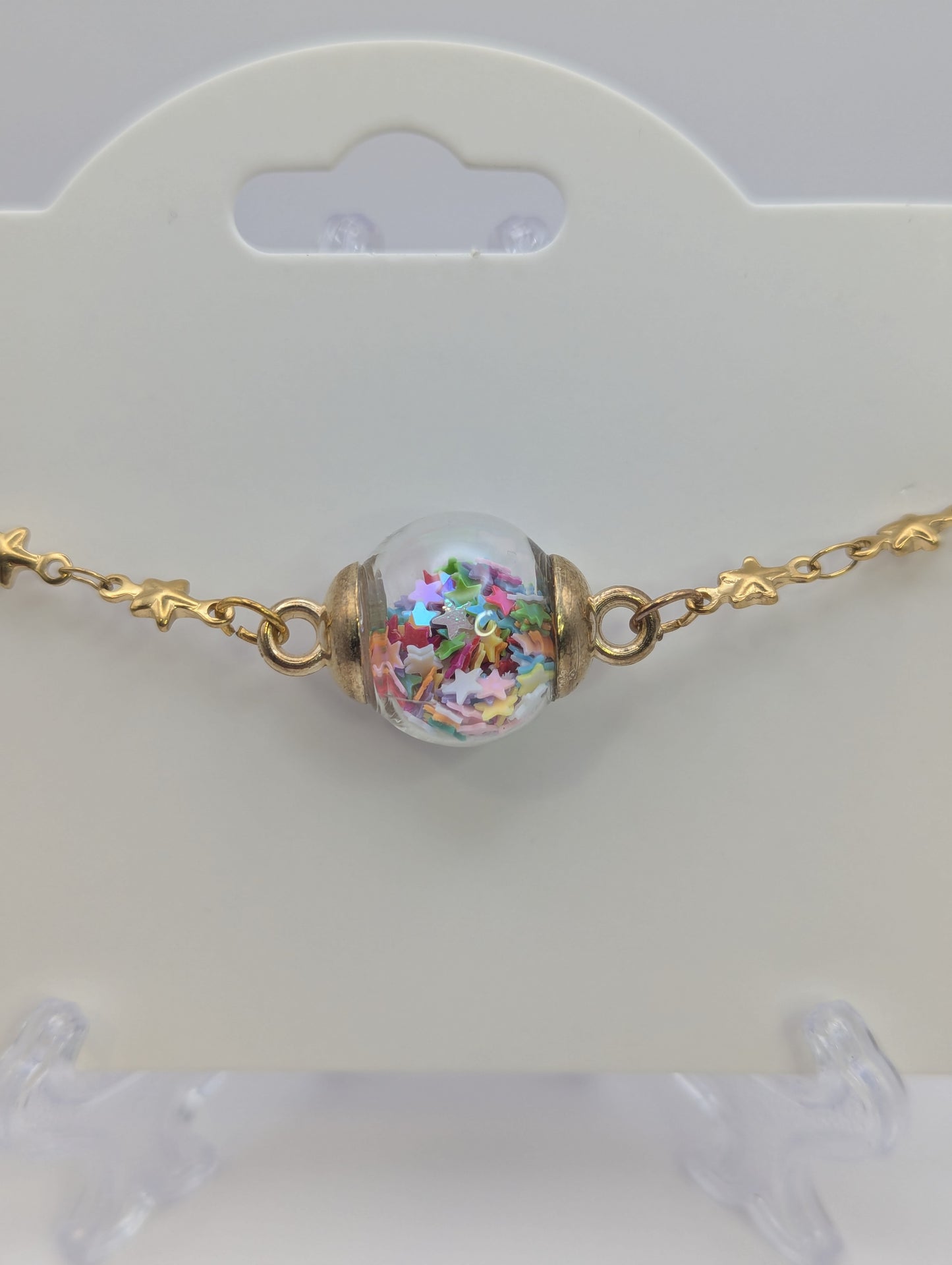 Multicolor Glitter Globe Bracelet on Gold Chain