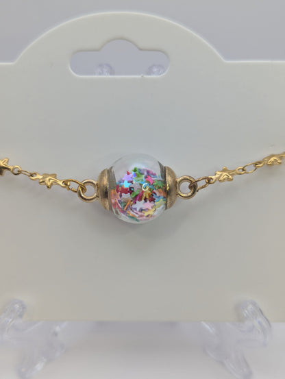 Multicolor Glitter Globe Bracelet on Gold Chain