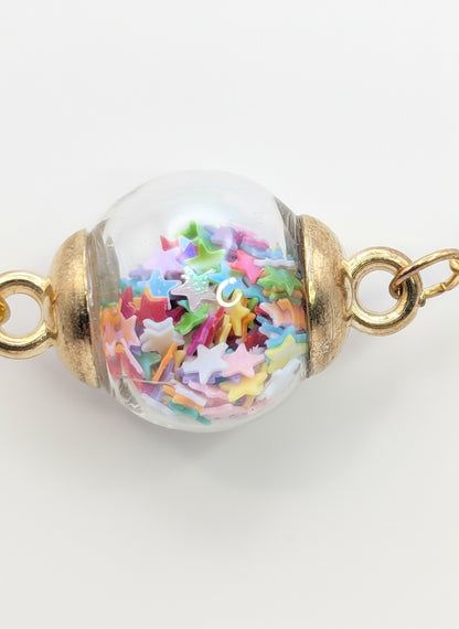 Multicolor Star Glitter Globe Bracelet on Brass Chain
