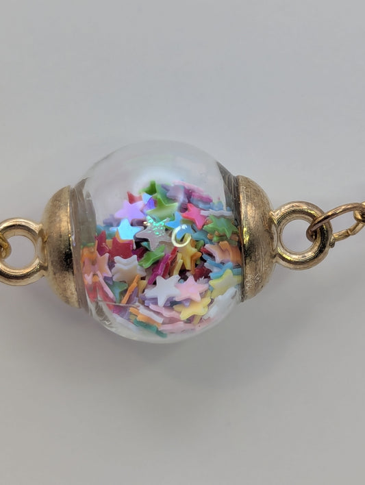 Multicolor Glitter Globe Bracelet on Gold Chain