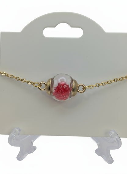 Ruby Red Rhinestone Globe Bracelet on Brass Chain