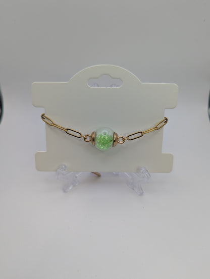 Lime Green Rhinestones Globe Bracelet on Paper-Clip Chain