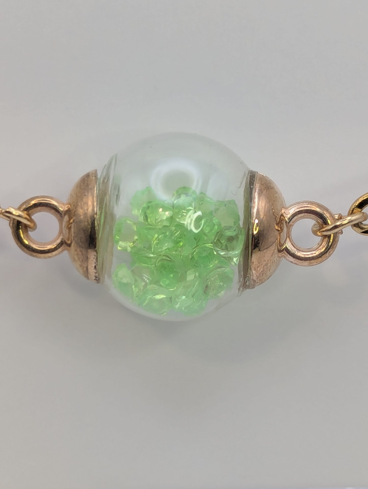 Lime Green Rhinestones Globe Bracelet on Paper-Clip Chain