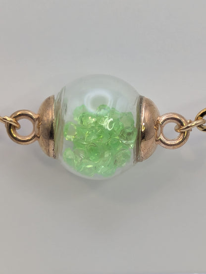 Lime Green Rhinestones Globe Bracelet on Paper-Clip Chain