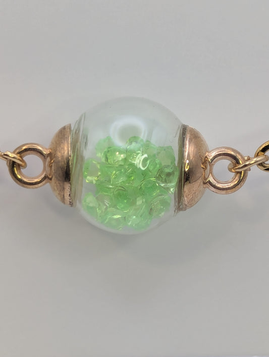 Lime Green Rhinestones Globe Bracelet on Paper-Clip Chain