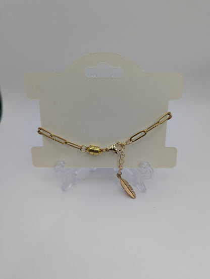 Lime Green Rhinestones Globe Bracelet on Paper-Clip Chain