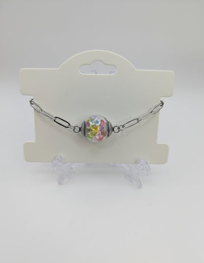 Multicolor Rhinestones Globe on Silver Paperclip Adjustable Bracelet