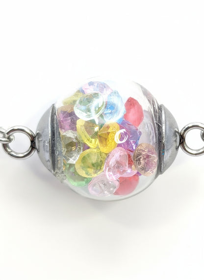 Multicolor Rhinestones Globe on Silver Paperclip Adjustable Bracelet