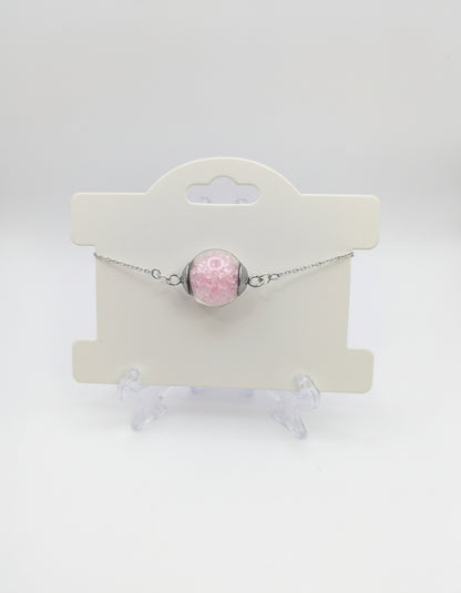 Light Pink Rhinestones Globe on Fine Silver Adjustable Bracelet
