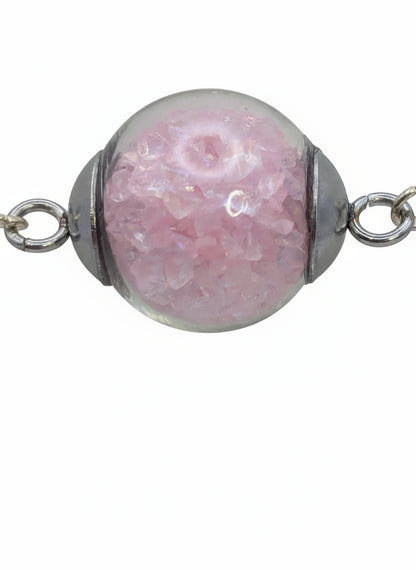 Light Pink Rhinestones Globe on Fine Silver Adjustable Bracelet