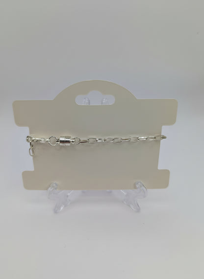 Light Pink Rhinestones Globe on Chunky Silver Adjustable Bracelet