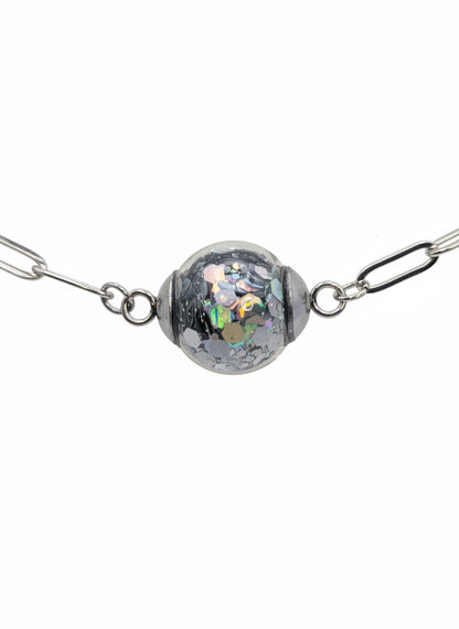 Silver Chunky Glitter Globe on Adjustable Silver Paperclip Bracelet