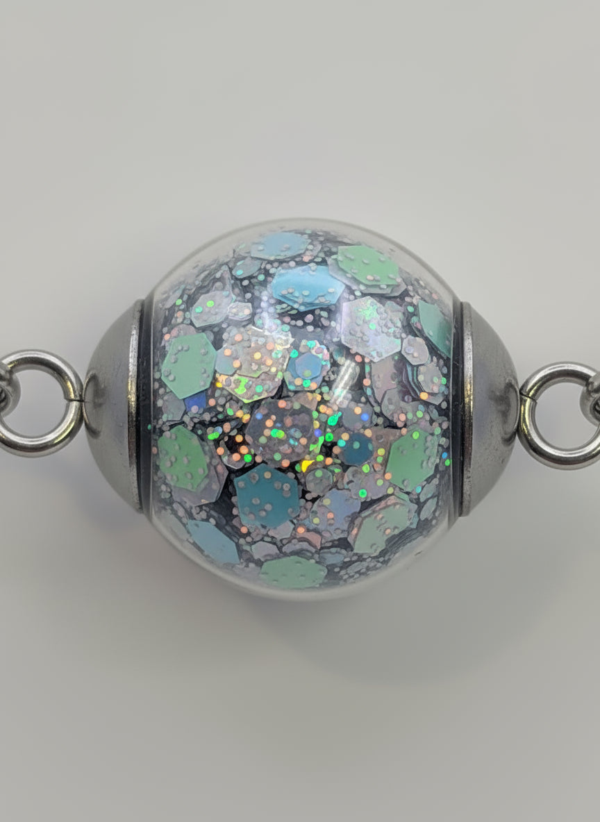 Silver Chunky Glitter Globe on Adjustable Silver Paperclip Bracelet