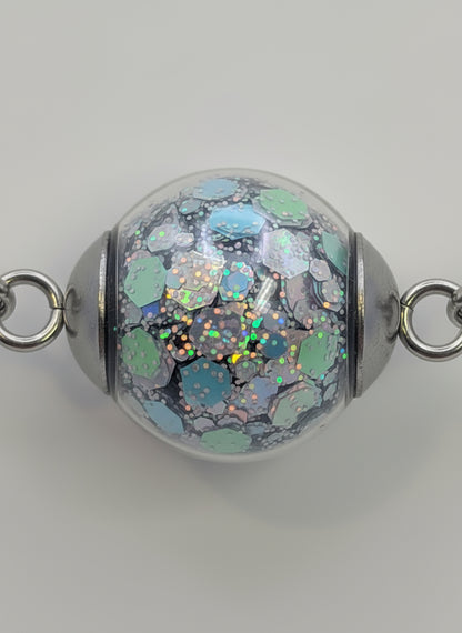 Silver Chunky Glitter Globe on Adjustable Silver Paperclip Bracelet