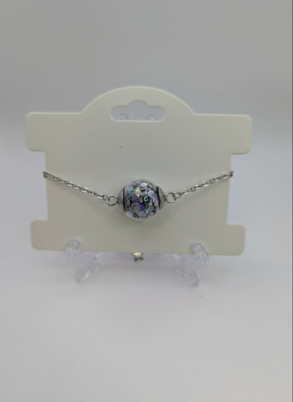 Silver Chunky Glitter Globe on Adjustable Silver Chain Bracelet