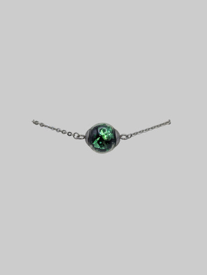 Green Chunky Glitter Globe on Adjustable Silver Chain Bracelet