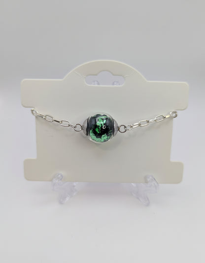 Green Glitter Globe on Adjustable Silver Chunky Chain Bracelet