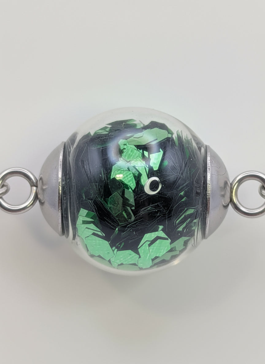 Green Glitter Globe on Adjustable Silver Chunky Chain Bracelet