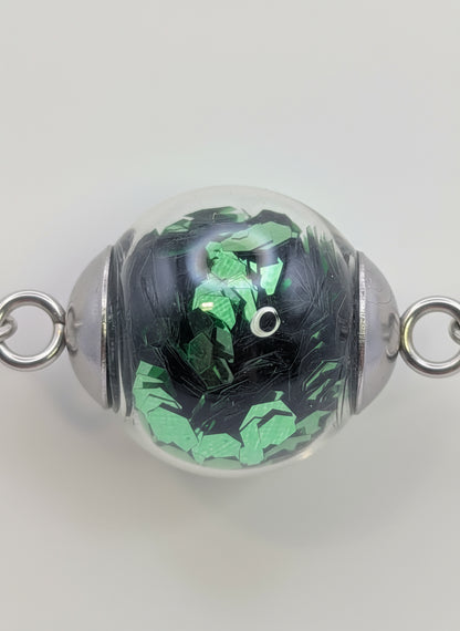Green Glitter Globe on Adjustable Silver Chunky Chain Bracelet