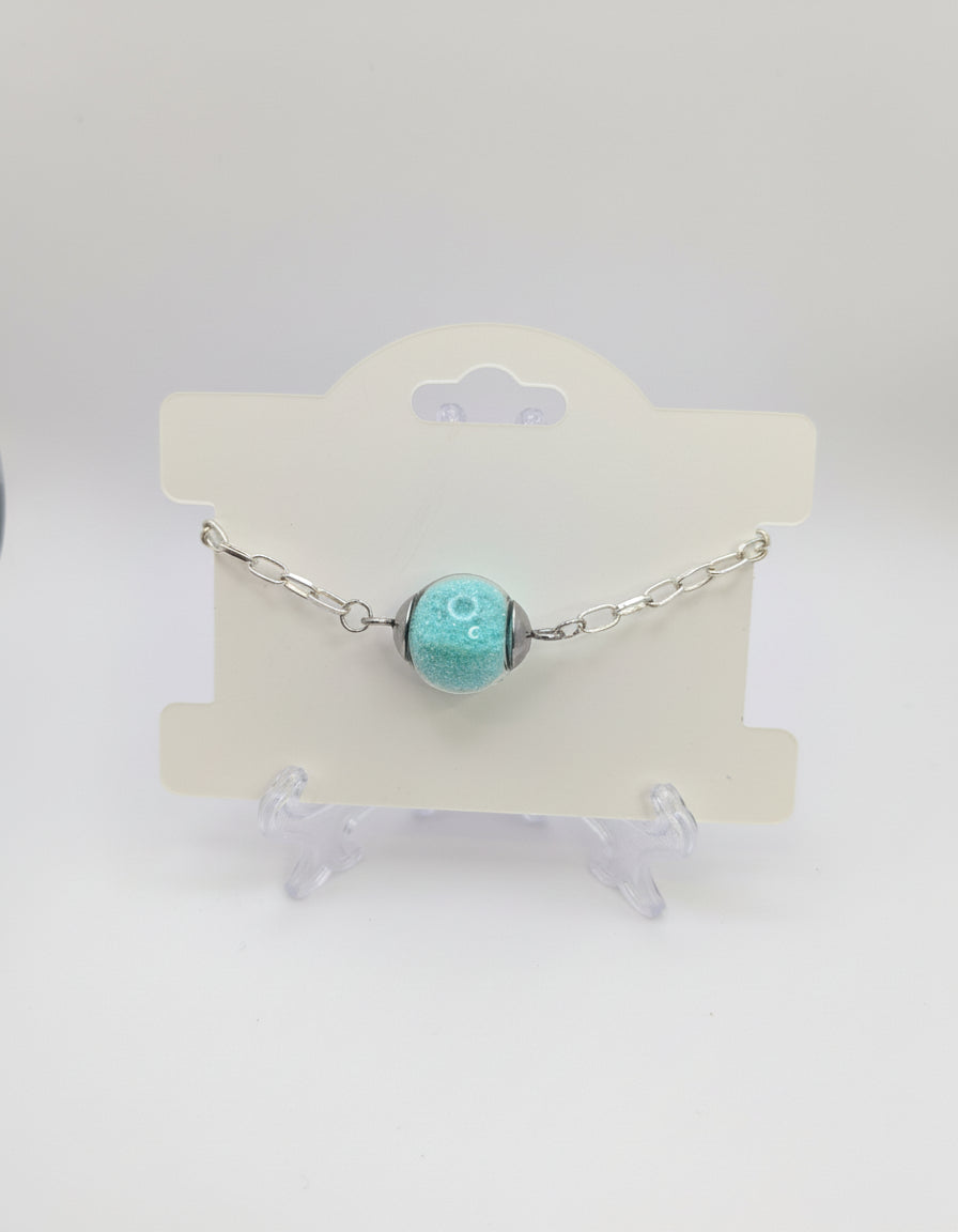 Mint Green Glitter Globe on Adjustable Chunky Silver Chain Bracelet