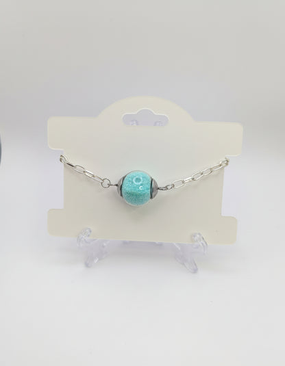 Mint Green Glitter Globe on Adjustable Chunky Silver Chain Bracelet