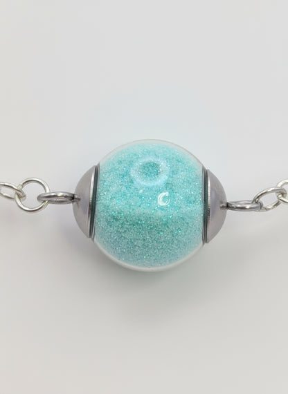 Mint Green Glitter Globe on Adjustable Chunky Silver Chain Bracelet
